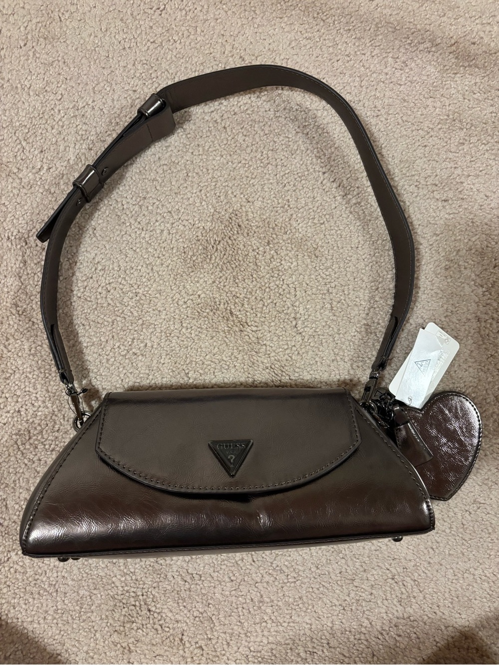 GUESS Gunmetal Leather Shoulder Bag